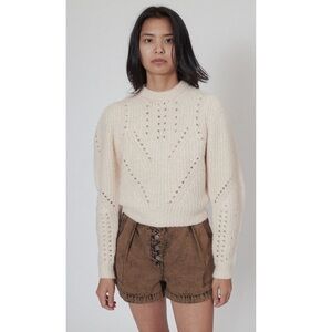 Ulla Johnson Jasper Puff Sleeve Alpaca Knit Pullover Sweater Boho Cream XS